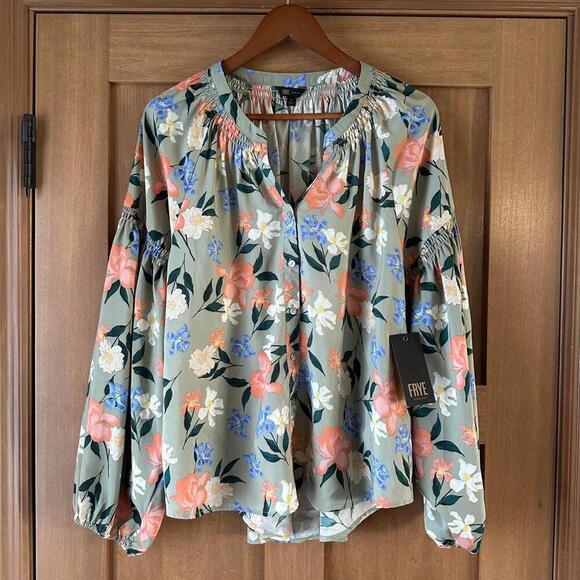 Frye Tops - NWT Frye Last Dance Floral Teal Combo Blouse Women’s size XL
